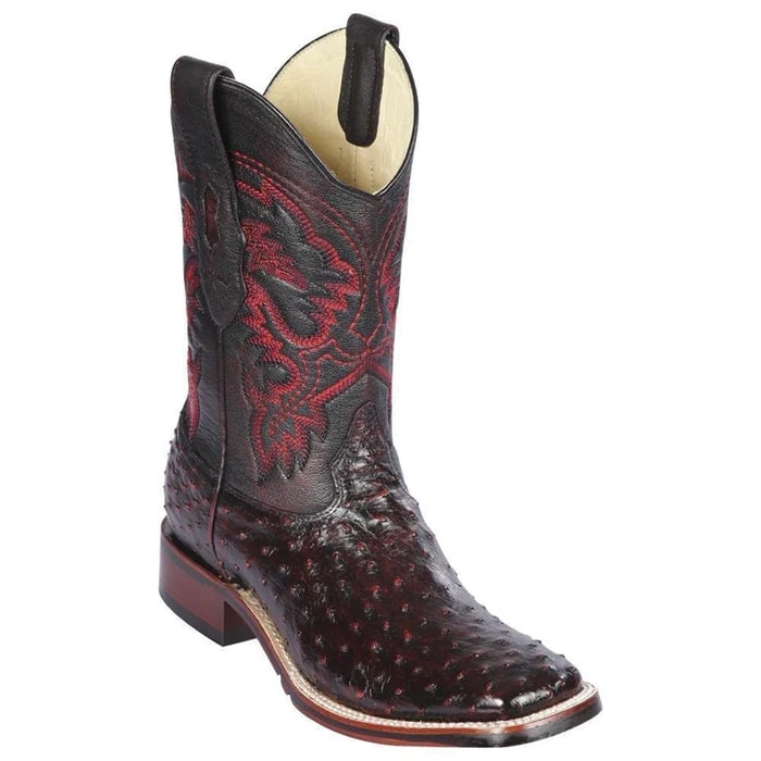 Black Cherry Ostrich Square Toe Cowboy Boots
