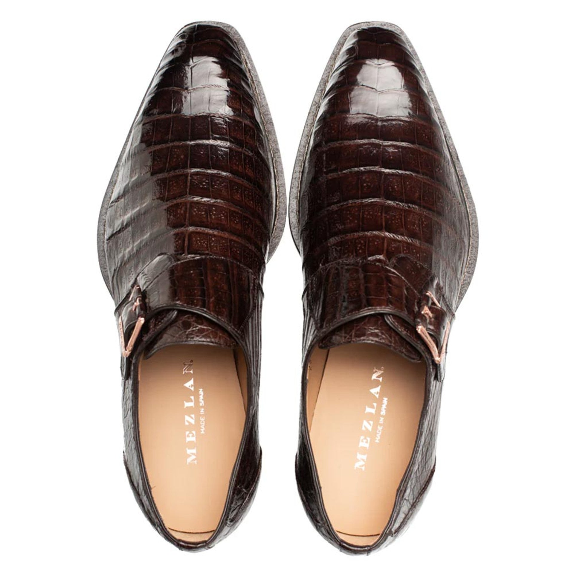 Gigolo Brown Crocodile Monk Strap Loafers