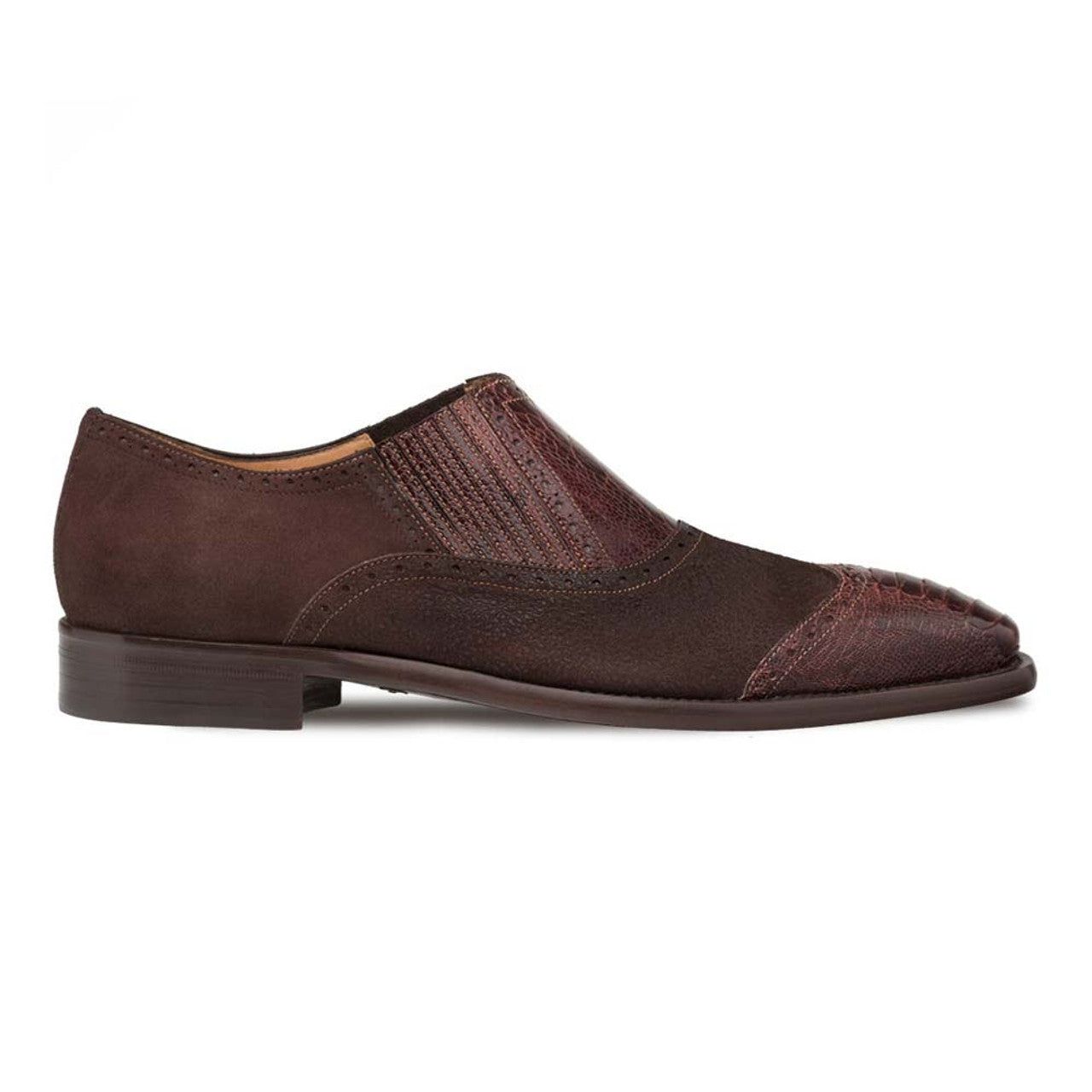 Mezlan Ostrich & Suede Gored Slip On Shoes