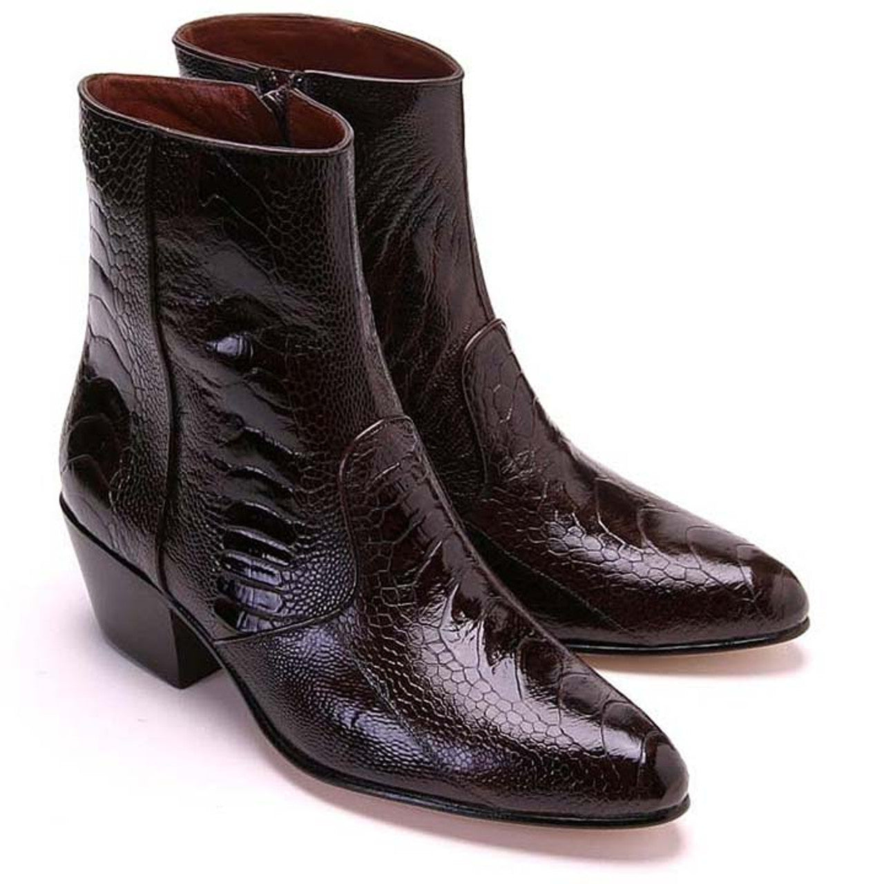 Brown Ostrich Leg Ankle Boots by Los Altos
