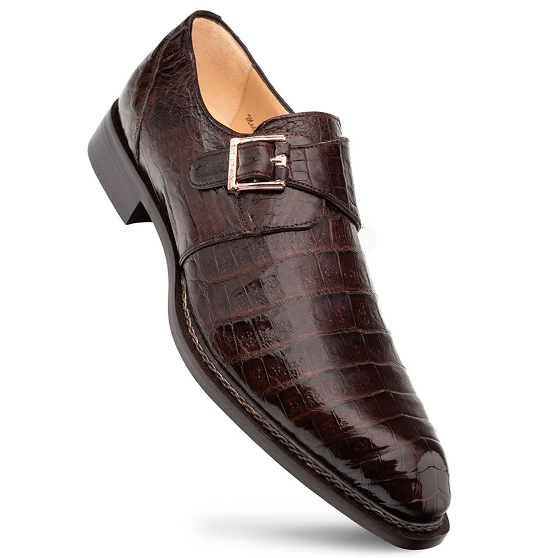 Gigolo Brown Crocodile Monk Strap Loafers