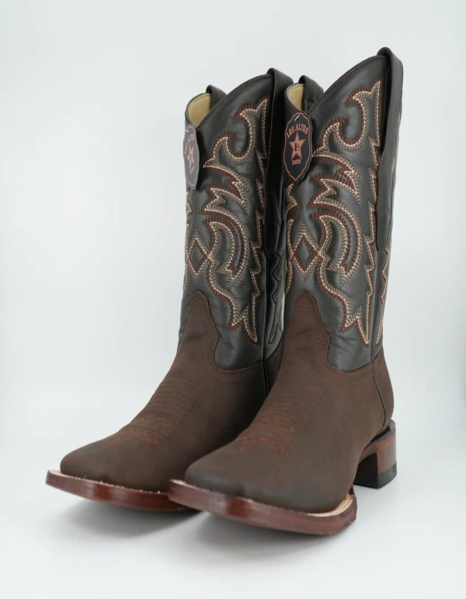 Los Altos Crazy Brown Wide Square Toe Boot