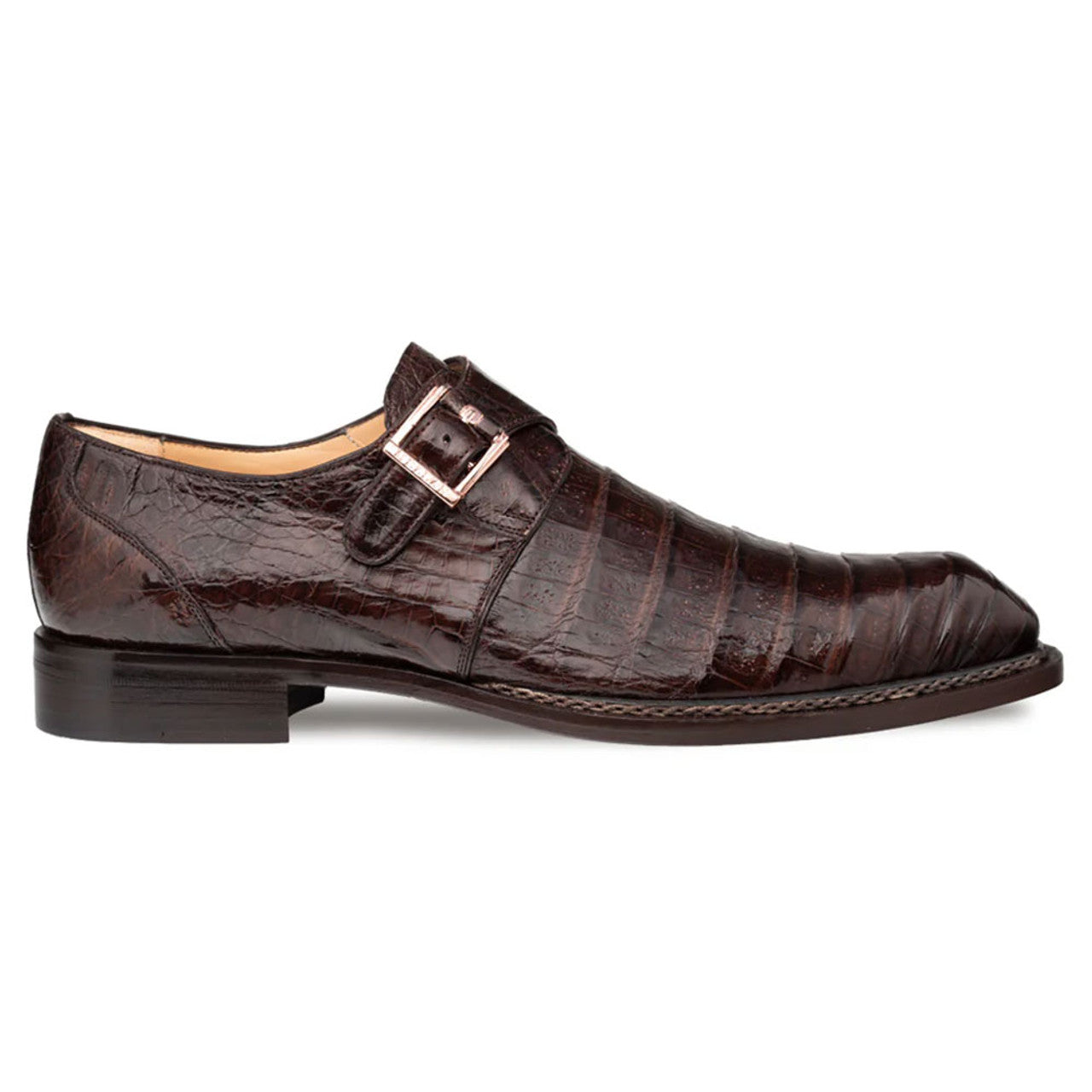 Gigolo Brown Crocodile Monk Strap Loafers