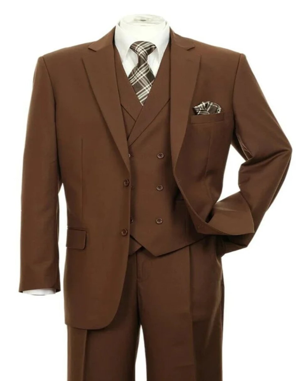 Brown Pleated Two Button Men's Suit