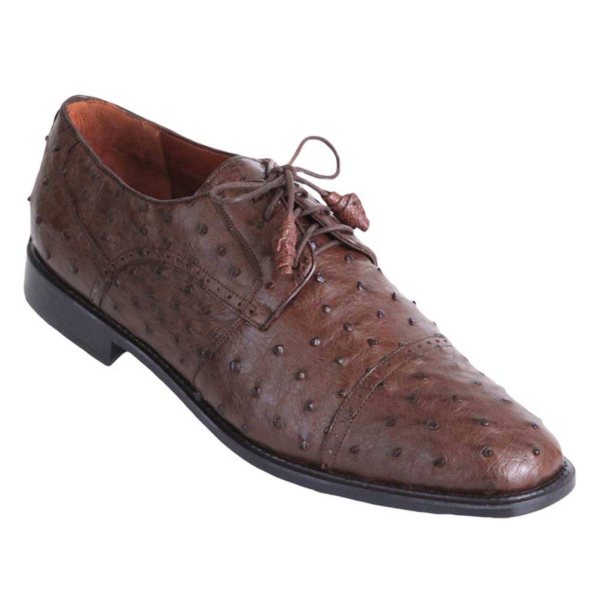 Los Altos Brown Full Quill Ostrich Cap Toe MenŸ??s Lace Up Shoes