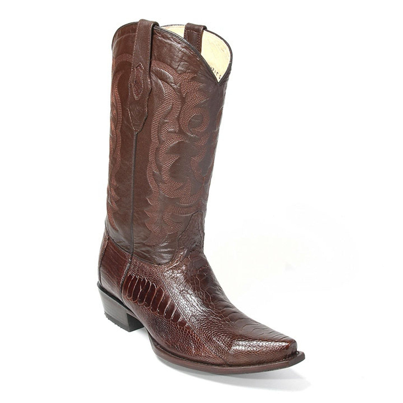 Brown Ostrich Leg Snip Toe Boots by Los Altos