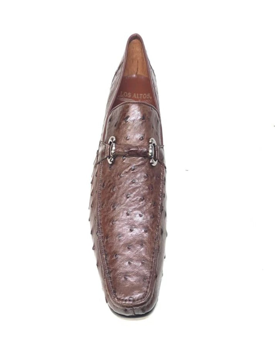 Brown Ostrich Quill Buckled Loafers for Men