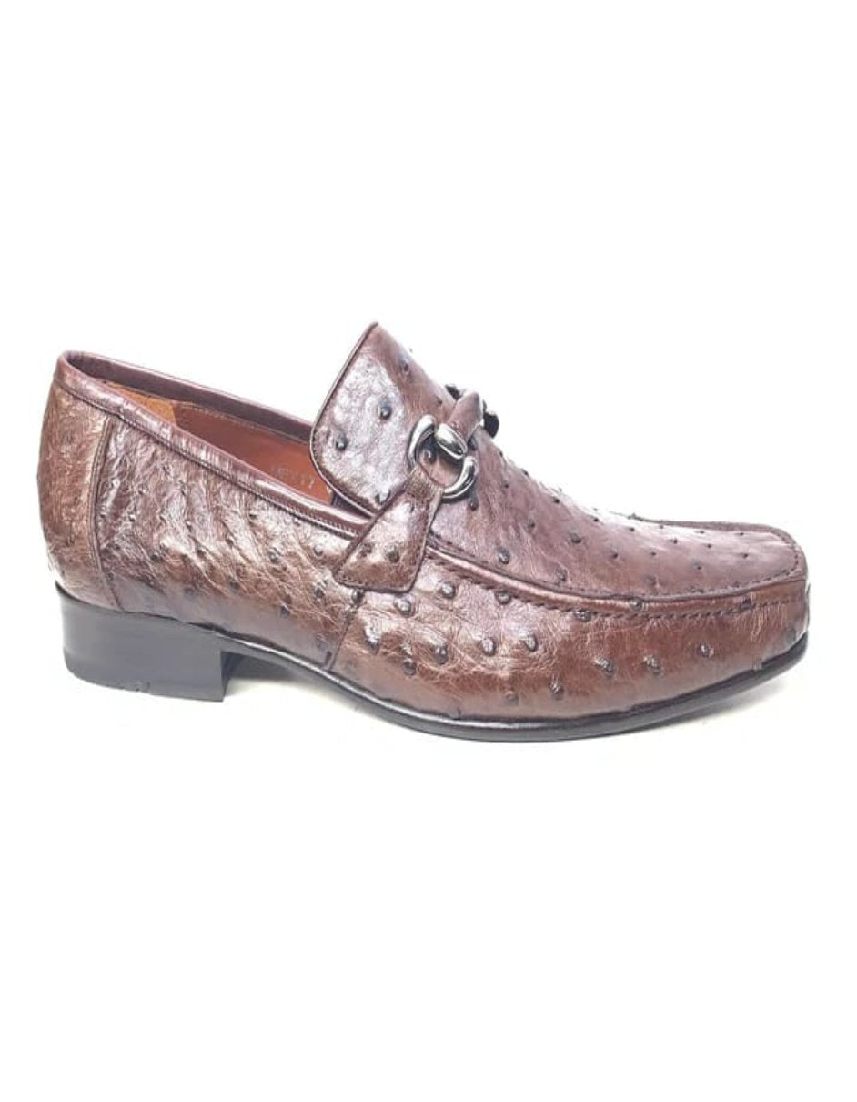 Brown Ostrich Quill Buckled Loafers for Men