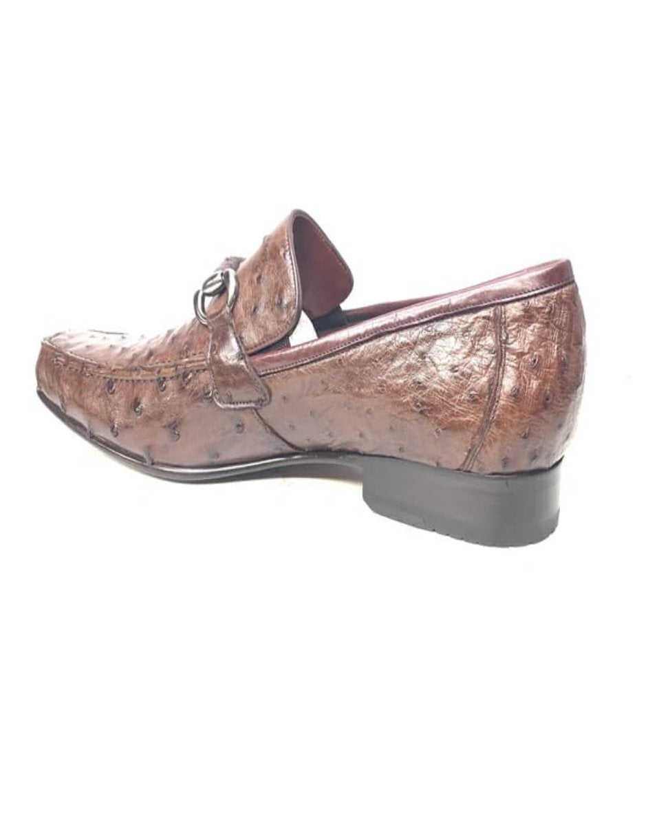 Brown Ostrich Quill Buckled Loafers for Men