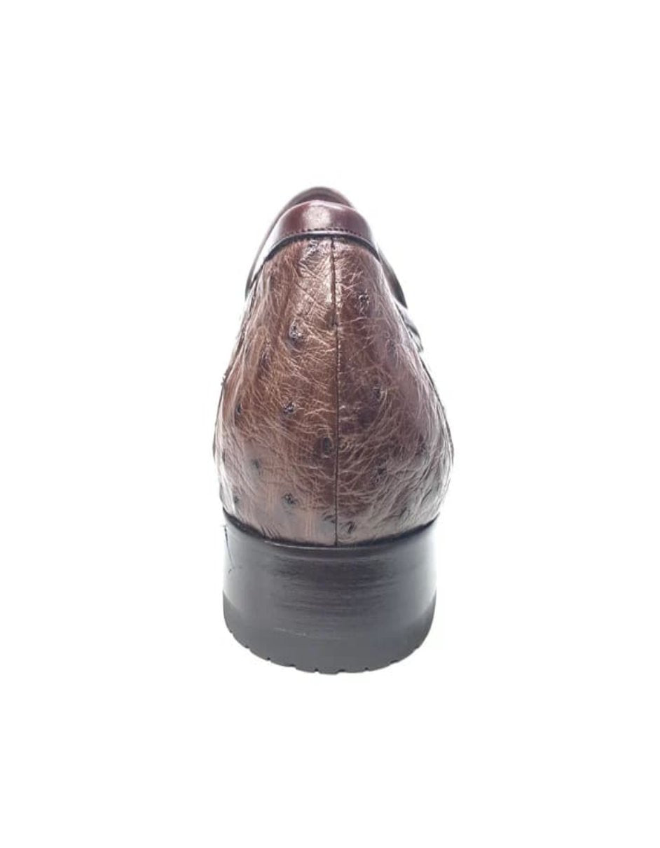 Brown Ostrich Quill Buckled Loafers for Men