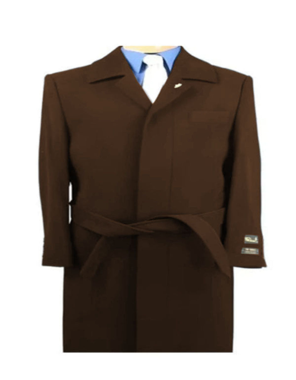 Wool Gabardine Belted Duster Overcoat for Men