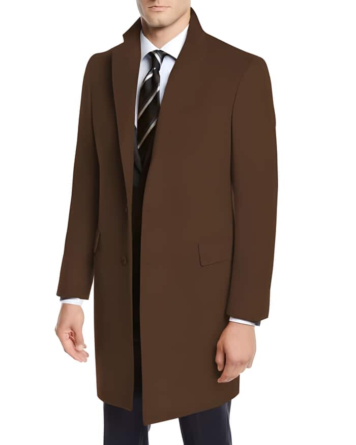 Brown Wool Four Button Cuff Peacoat for Men