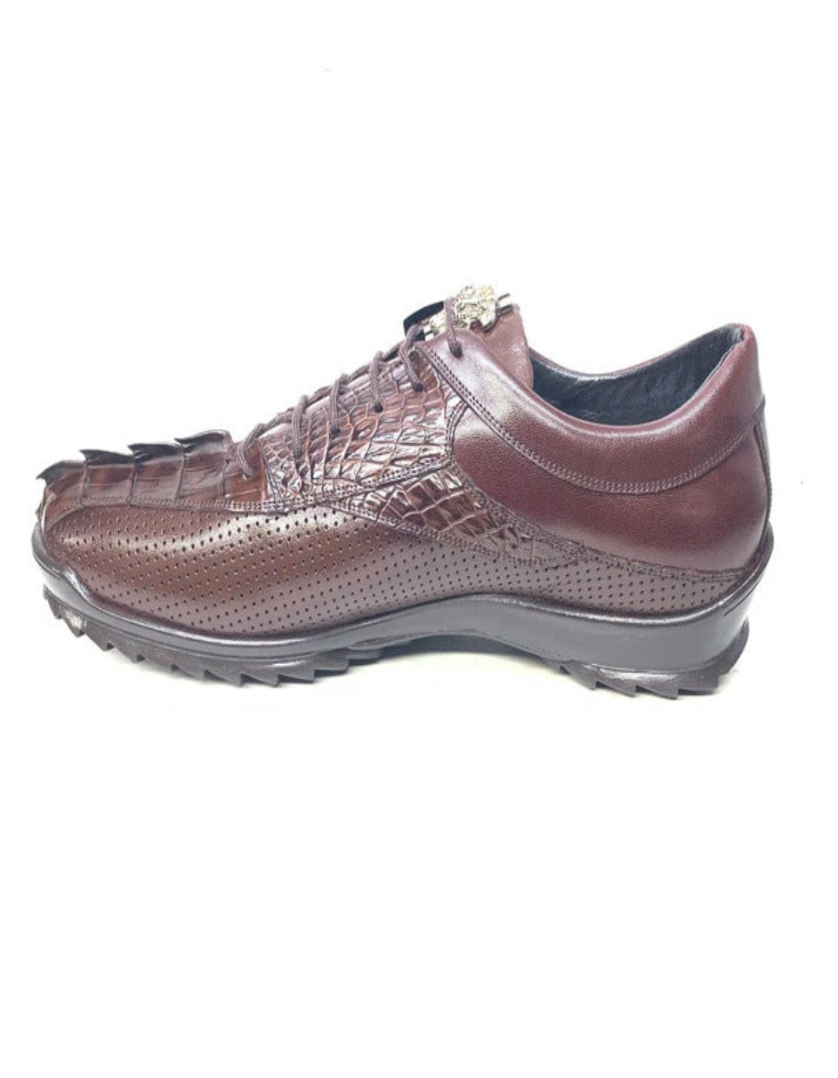 Los Altos Brown Perforated Crocodile Sneakers