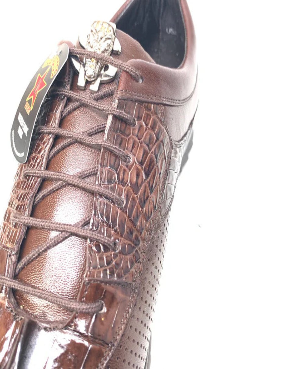 Los Altos Brown Perforated Crocodile Sneakers