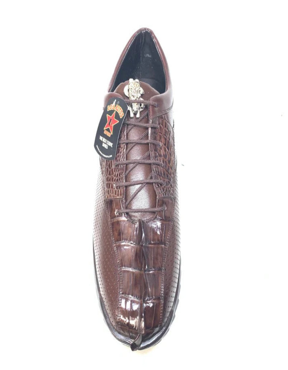Los Altos Brown Perforated Crocodile Sneakers