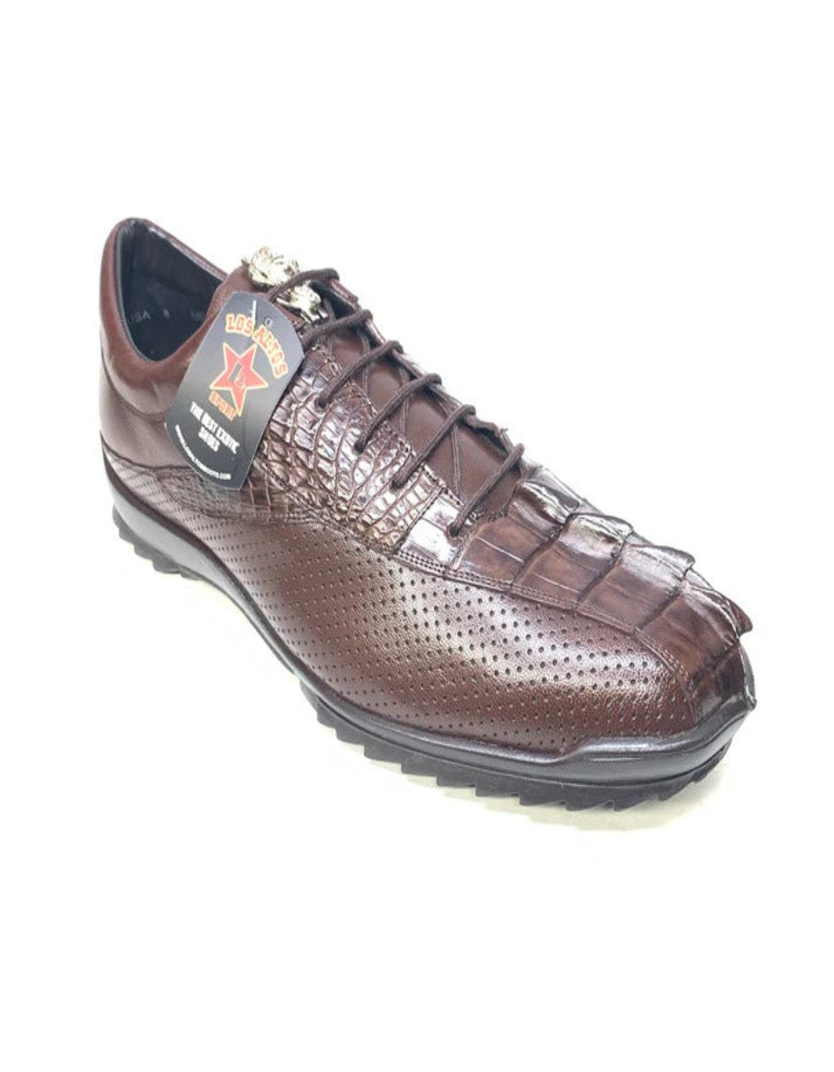 Los Altos Brown Perforated Crocodile Sneakers