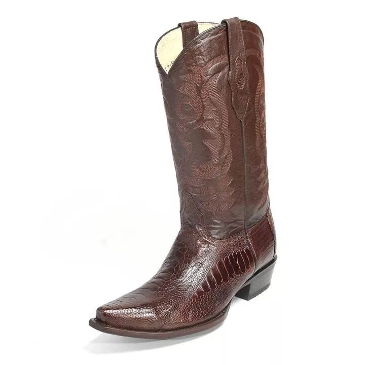 Los Altos Brown Snip Toe Ostrich Boots