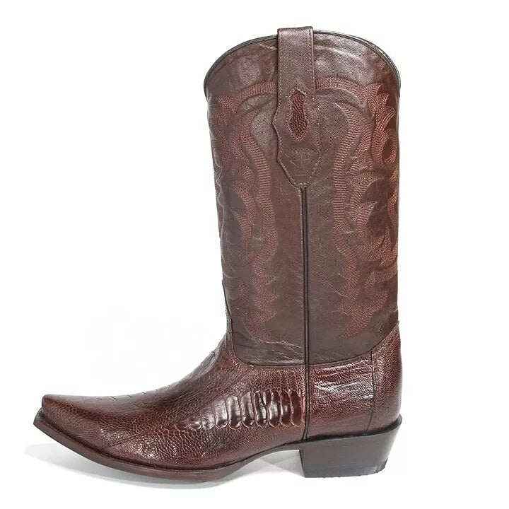 Los Altos Brown Snip Toe Ostrich Boots