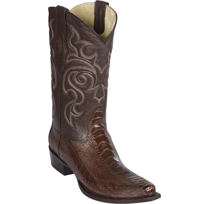 Brown Ostrich Leg Snip Toe Cowboy Boots