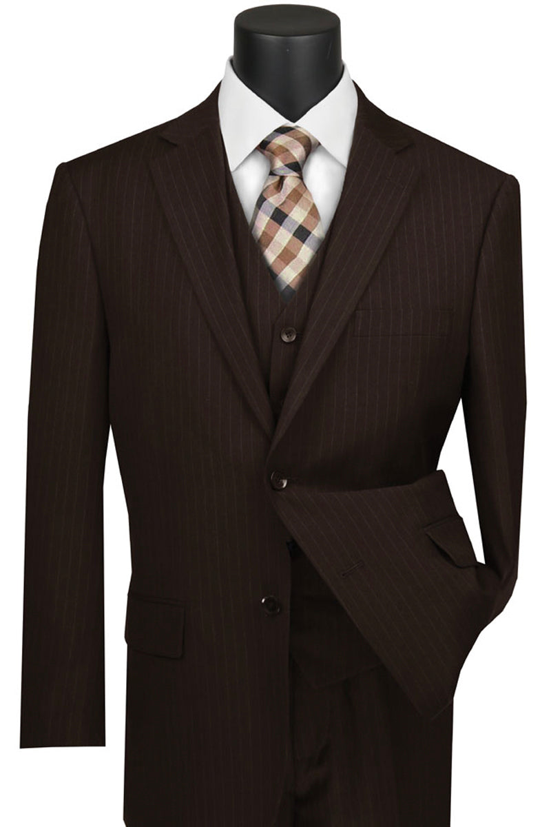 Classic Brown Pinstripe 3-Piece Suit for Men