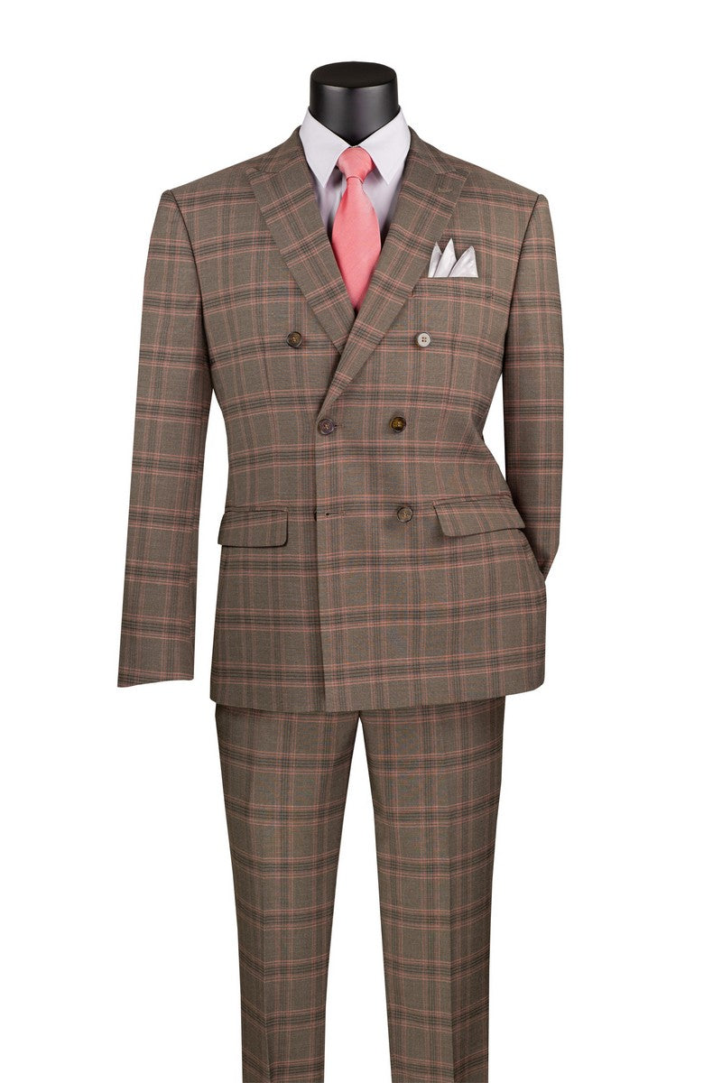 Brown Glen Plaid Modern Double Breasted Suit
