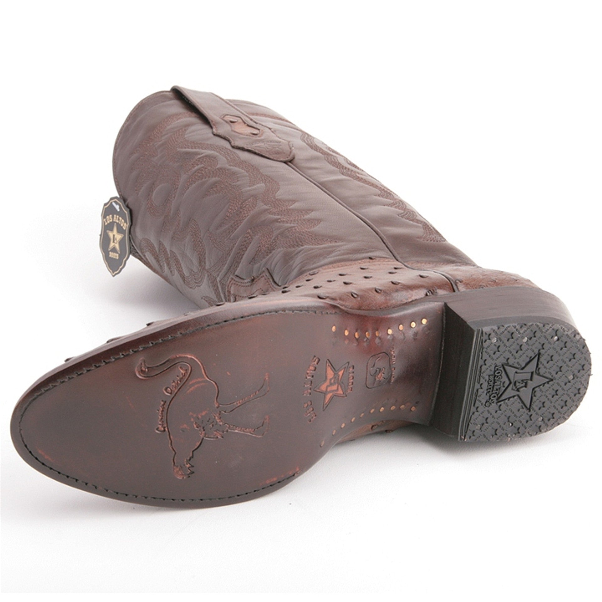 Men's Brown Full Quill Ostrich Round Toe Boots