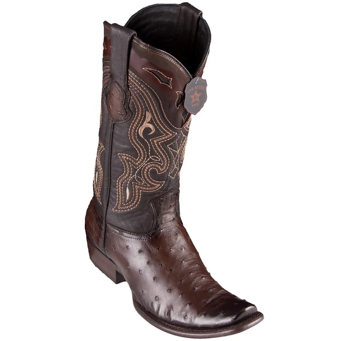Brown Ostrich Square Toe Cowboy Boot