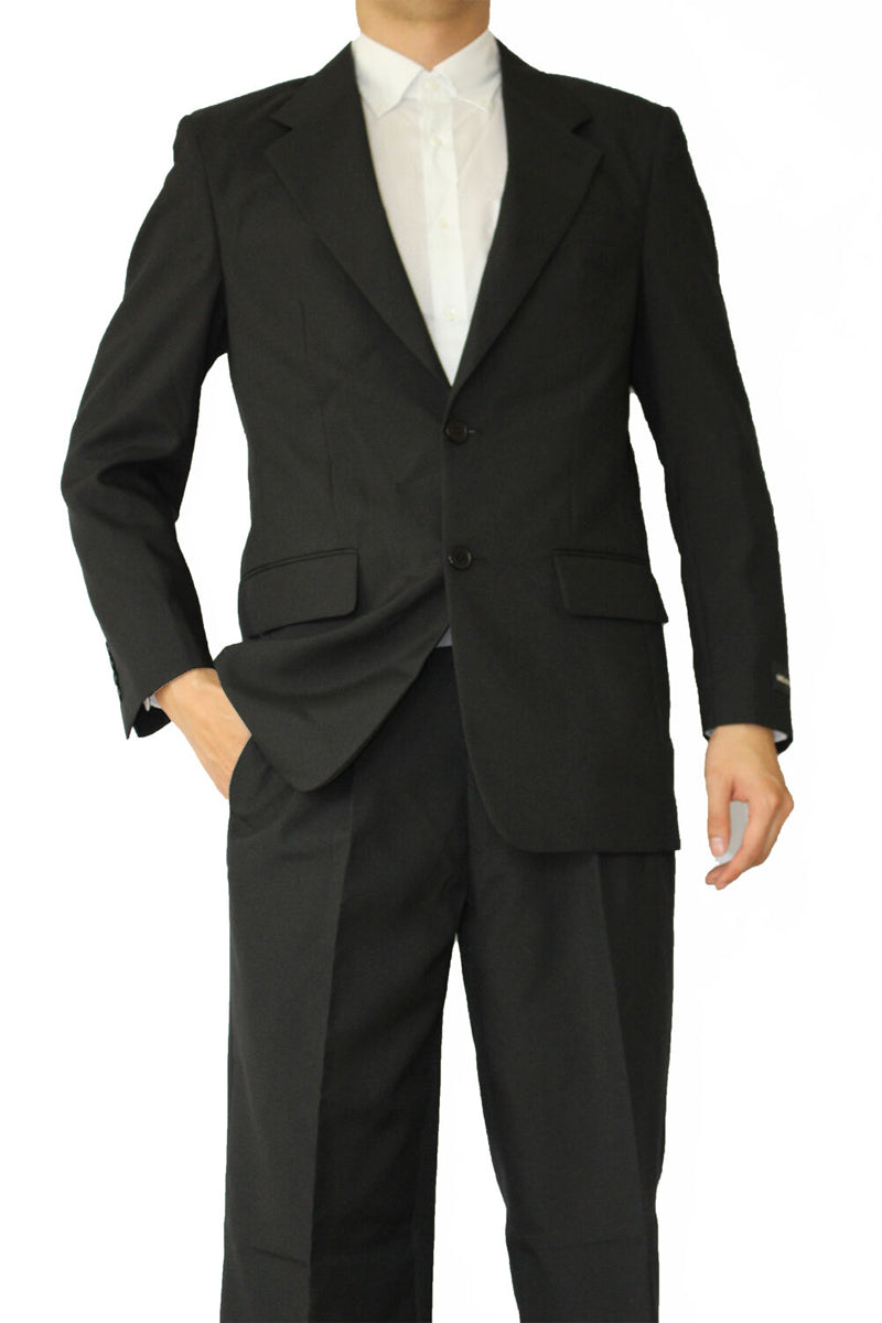 Men's Black 2 Button Polyester Suit