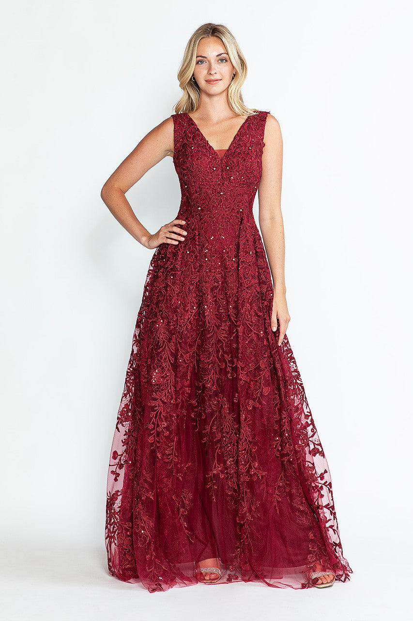 Formal Dress Long V-Neck Sleeveless A-Line Gown By Lenovia 8337-New Collection