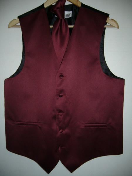 BURGANDY GROOMSMEN DRESS TUXEDO WEDDING Vest ~ Waistcoat ~ Waist coat & TIE SET Buy 10 of same color Tie For $25 Each - Men's Neck Ties - Mens Dress Tie - Trendy Mens Ties