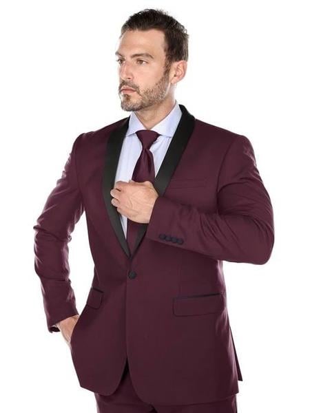 Men's Slim Fit Black and Burgundy ~ Wine ~ Maroon Suit