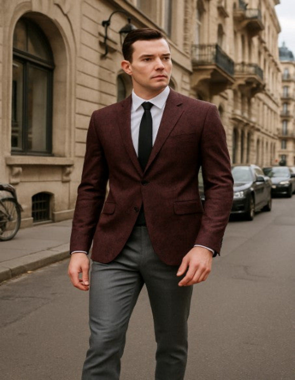 Burgundy Paisley Velvet Slim Fit Tuxedo Blazer
