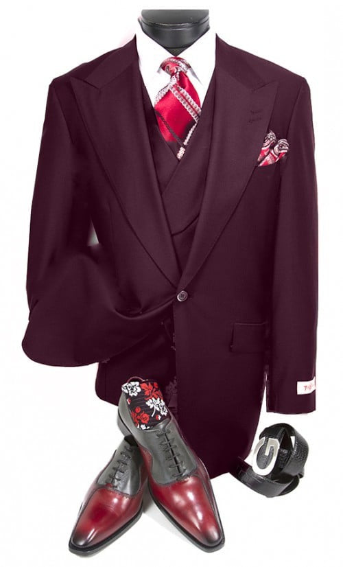 Burgundy Double Breasted Wool Business Suit