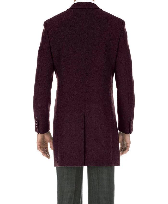 Burgundy Slim Fit Wool Blend Overcoat