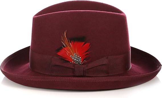 Crushable Burgundy Wool Fedora with Removable Feather