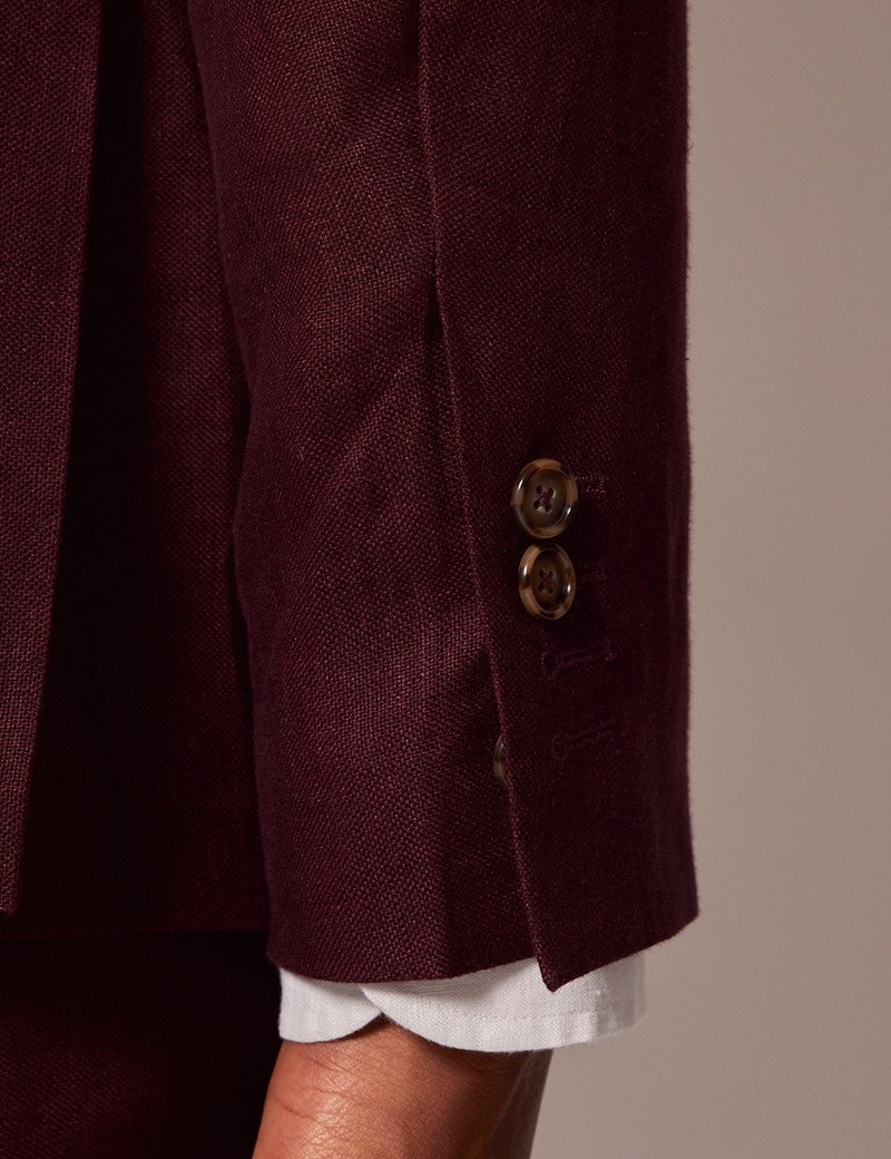 Mens Linen Burgundy Suit - Summer Wedding