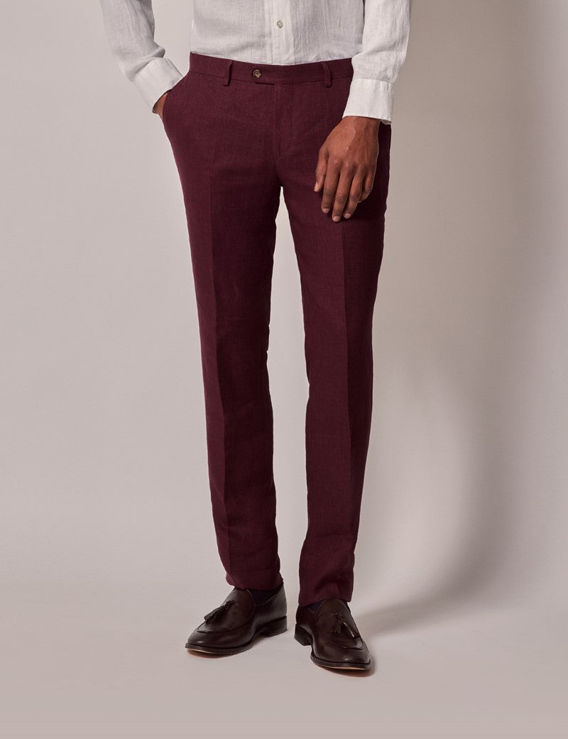 Mens Linen Burgundy Suit - Summer Wedding
