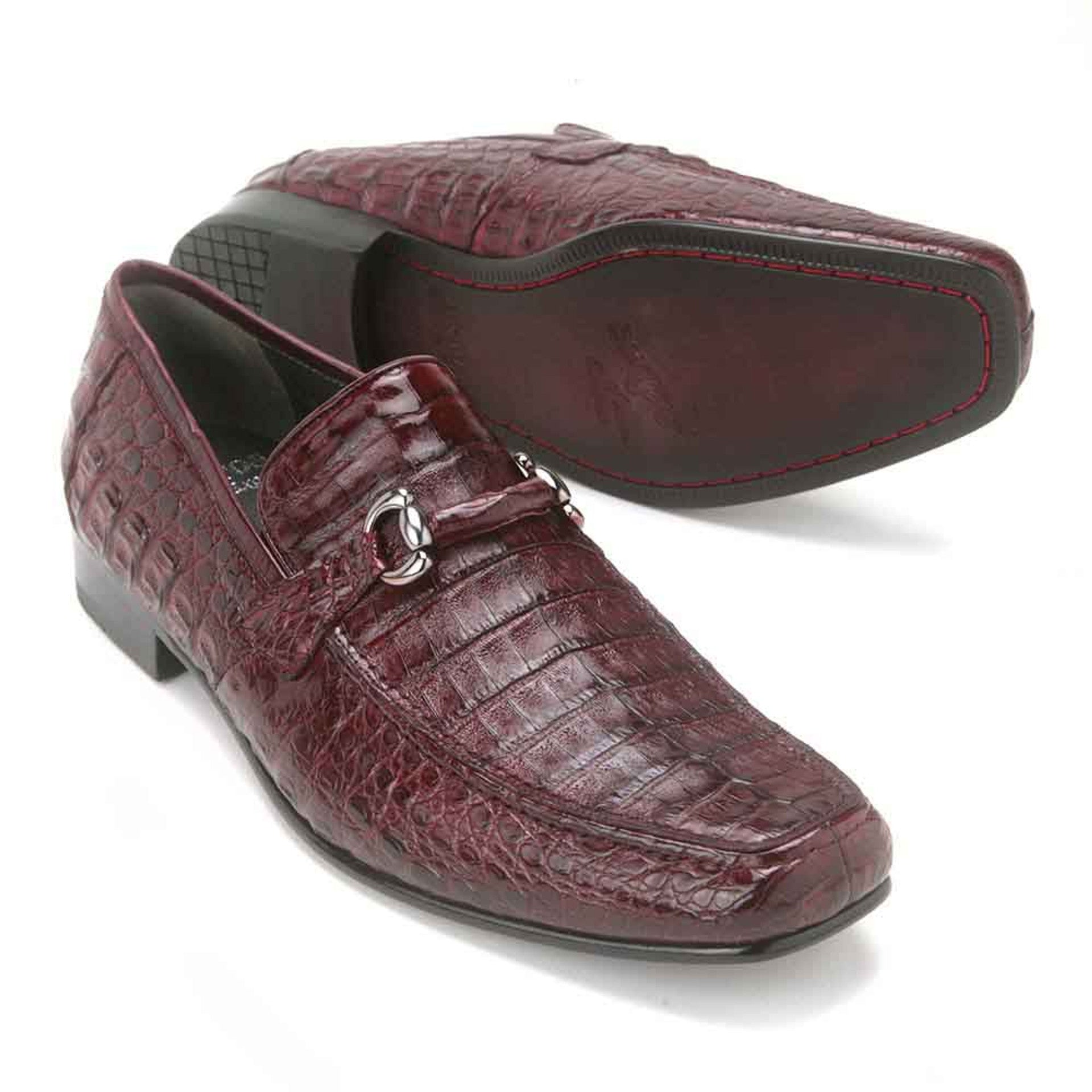 Metal Bit Burgundy Crocodile Loafers by Los Altos