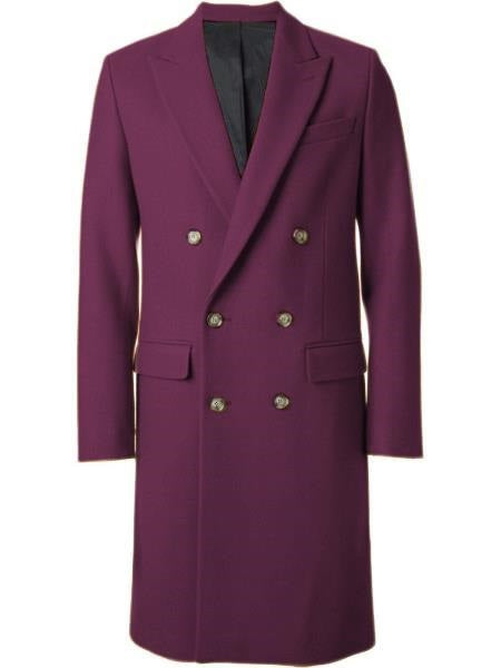 Men's Burgundy 44" Double Breasted Overcoat