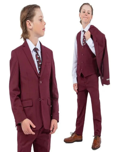 Stacy Adams Boys' 5-Piece Slim Burgundy Suit
