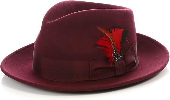 Crushable Burgundy Wool Fedora with Removable Feather