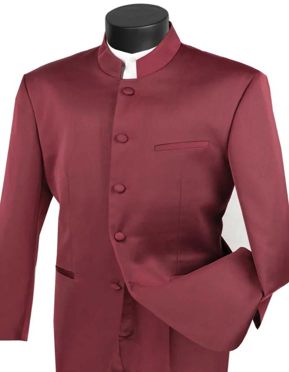 Burgundy Mandarin Prom Tuxedo Suit for Men