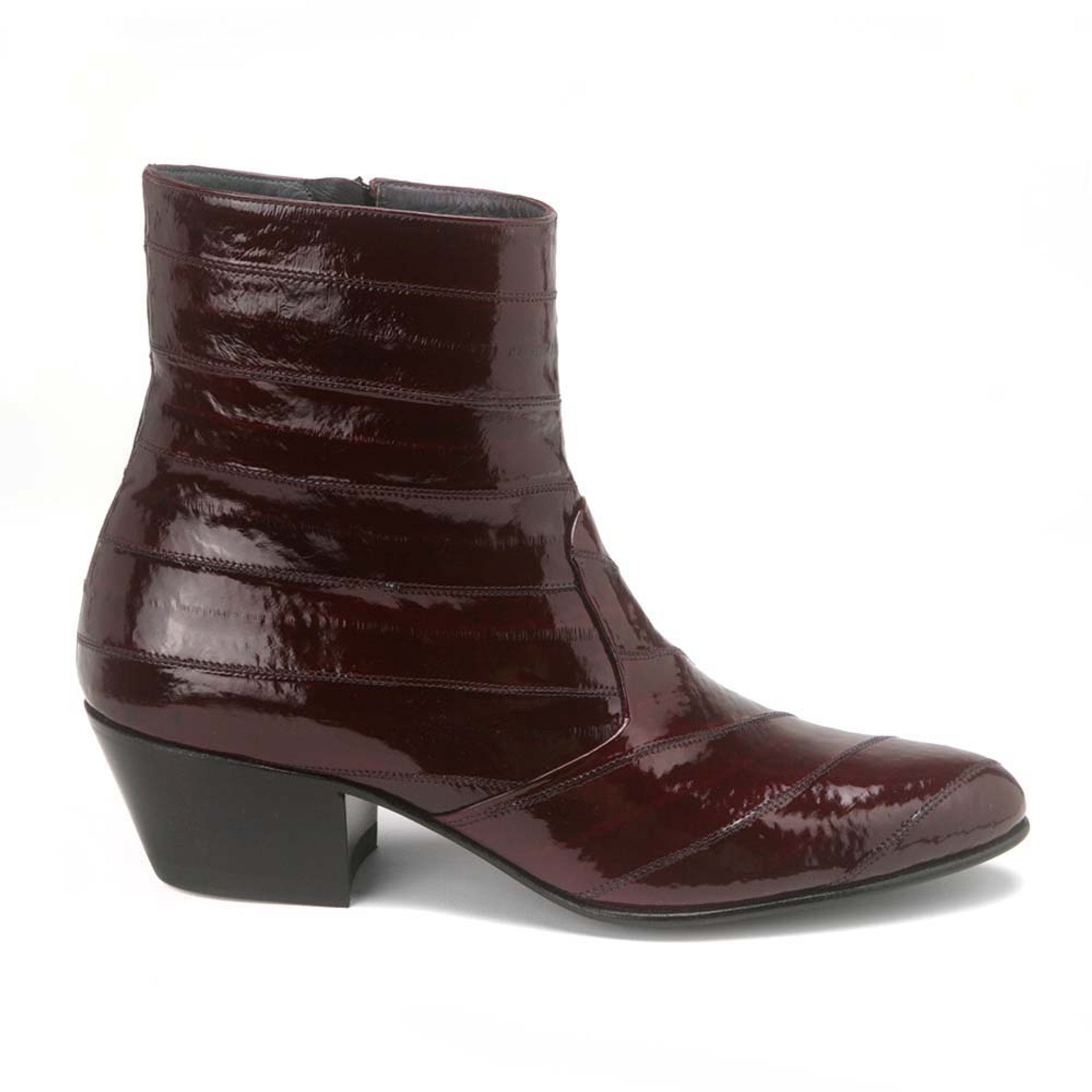 Burgundy Eel Skin Leather Ankle Boots