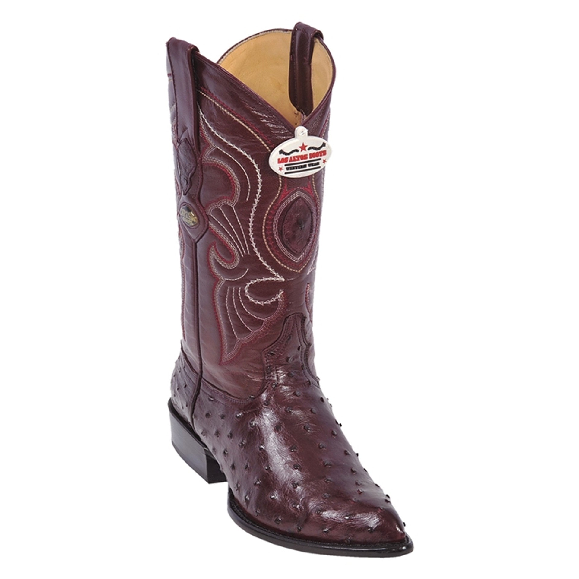 Burgundy Full Quill Ostrich Boots by Los Altos