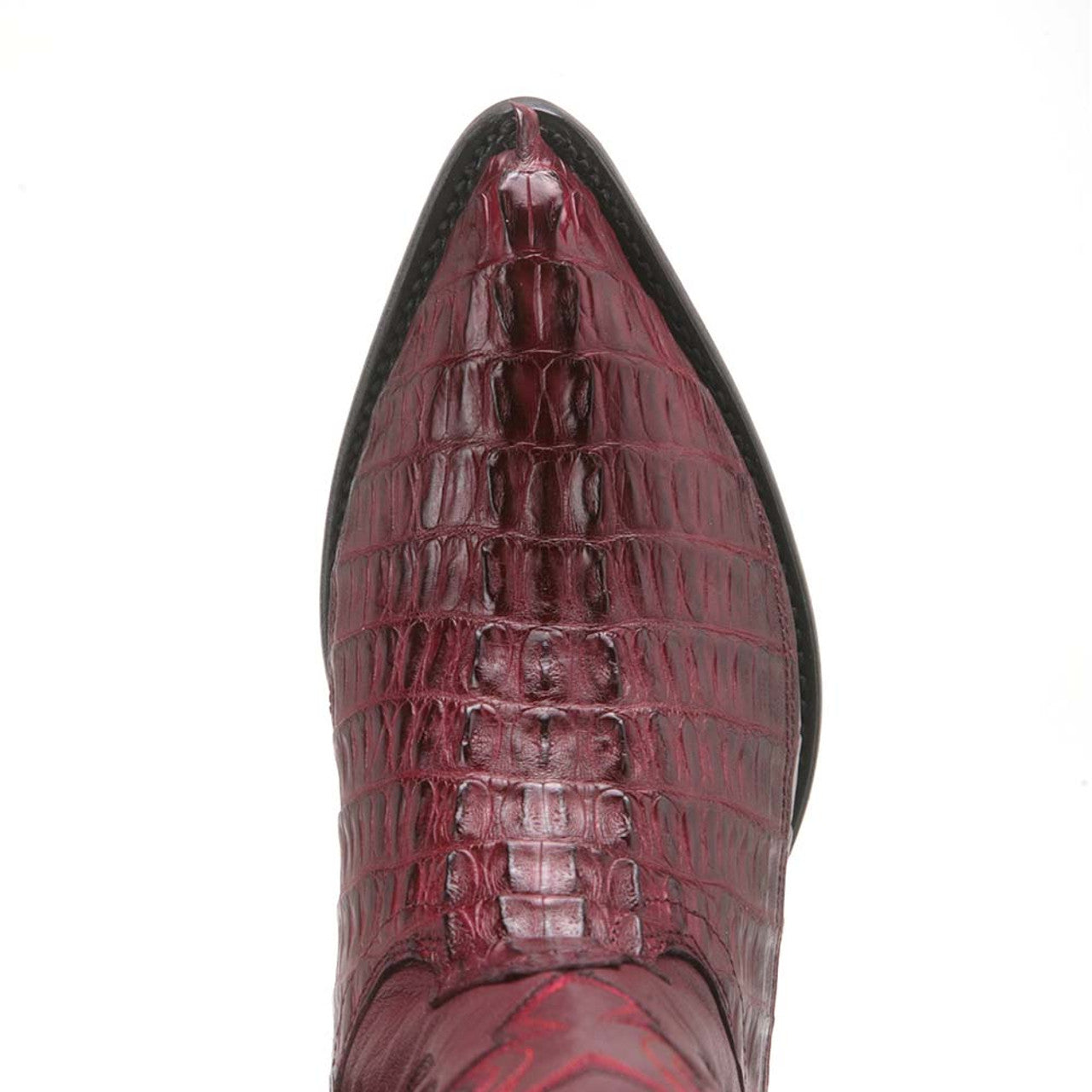 Western Burgundy Caiman Crocodile J Toe Boots