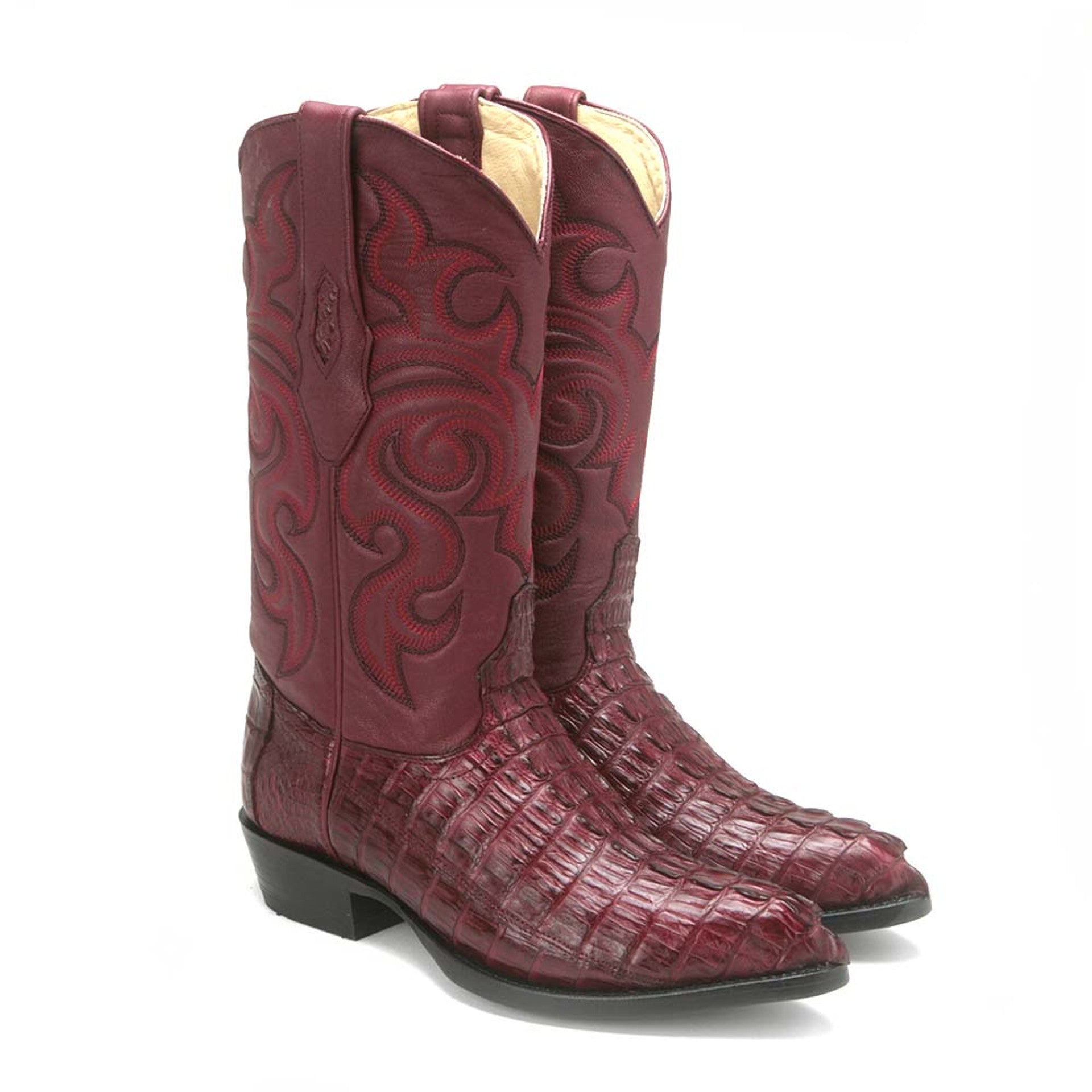Western Burgundy Caiman Crocodile J Toe Boots