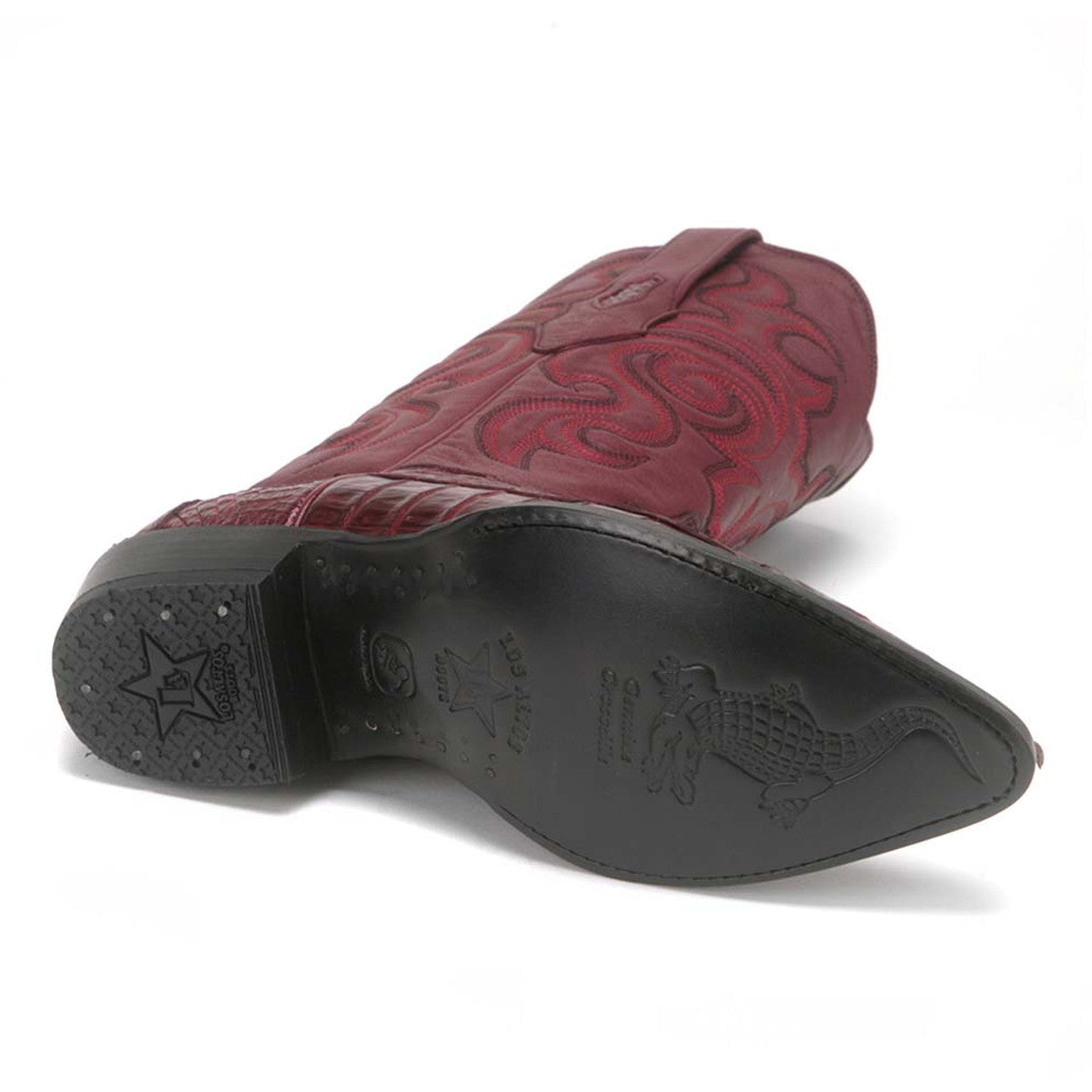 Western Burgundy Caiman Crocodile J Toe Boots