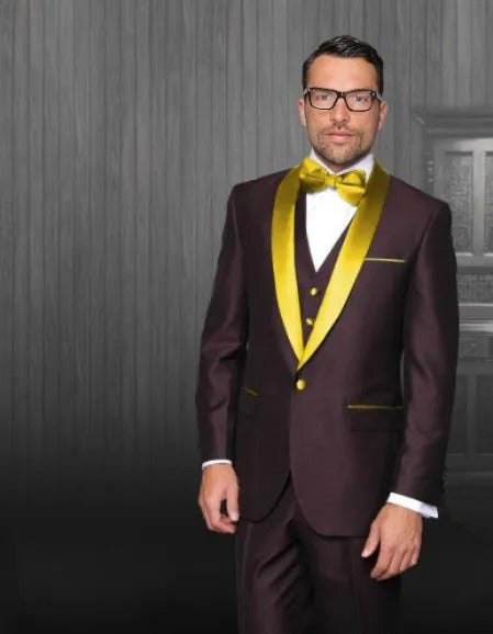 Shawl Lapel Burgundy Tuxedo for Men