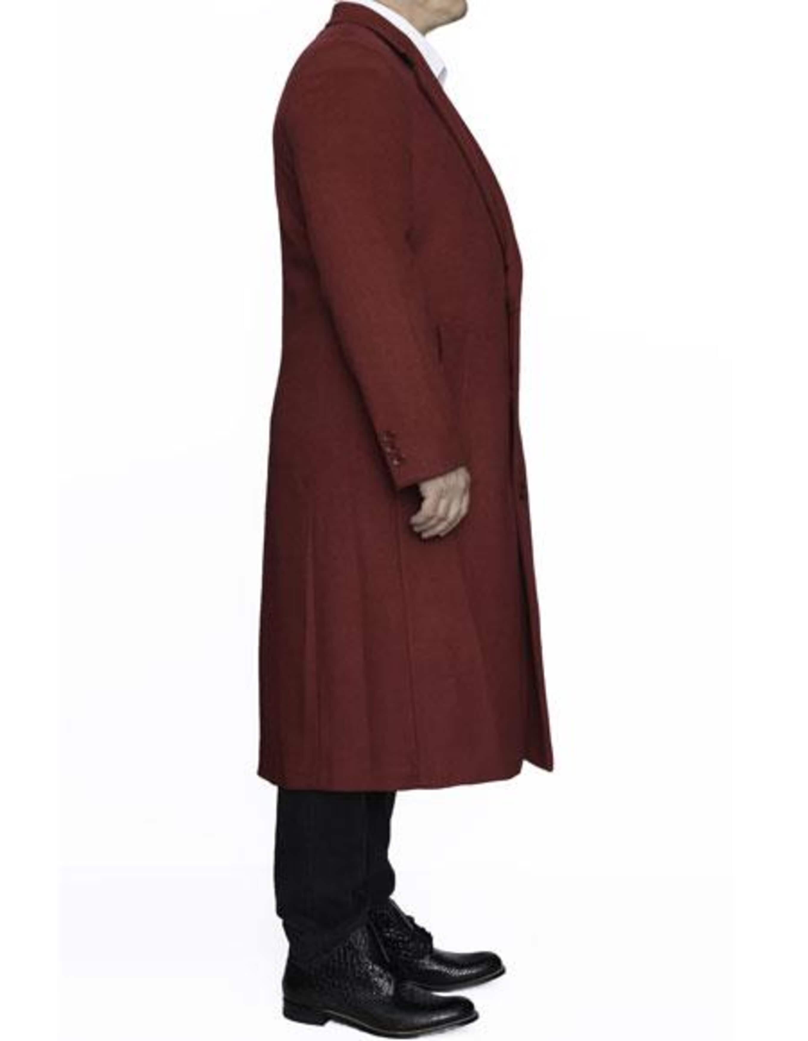 Burgundy Wool Full Length Men's Top Coat