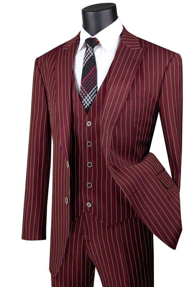1920s Gangster Burgundy Pinstripe Suit with Vest